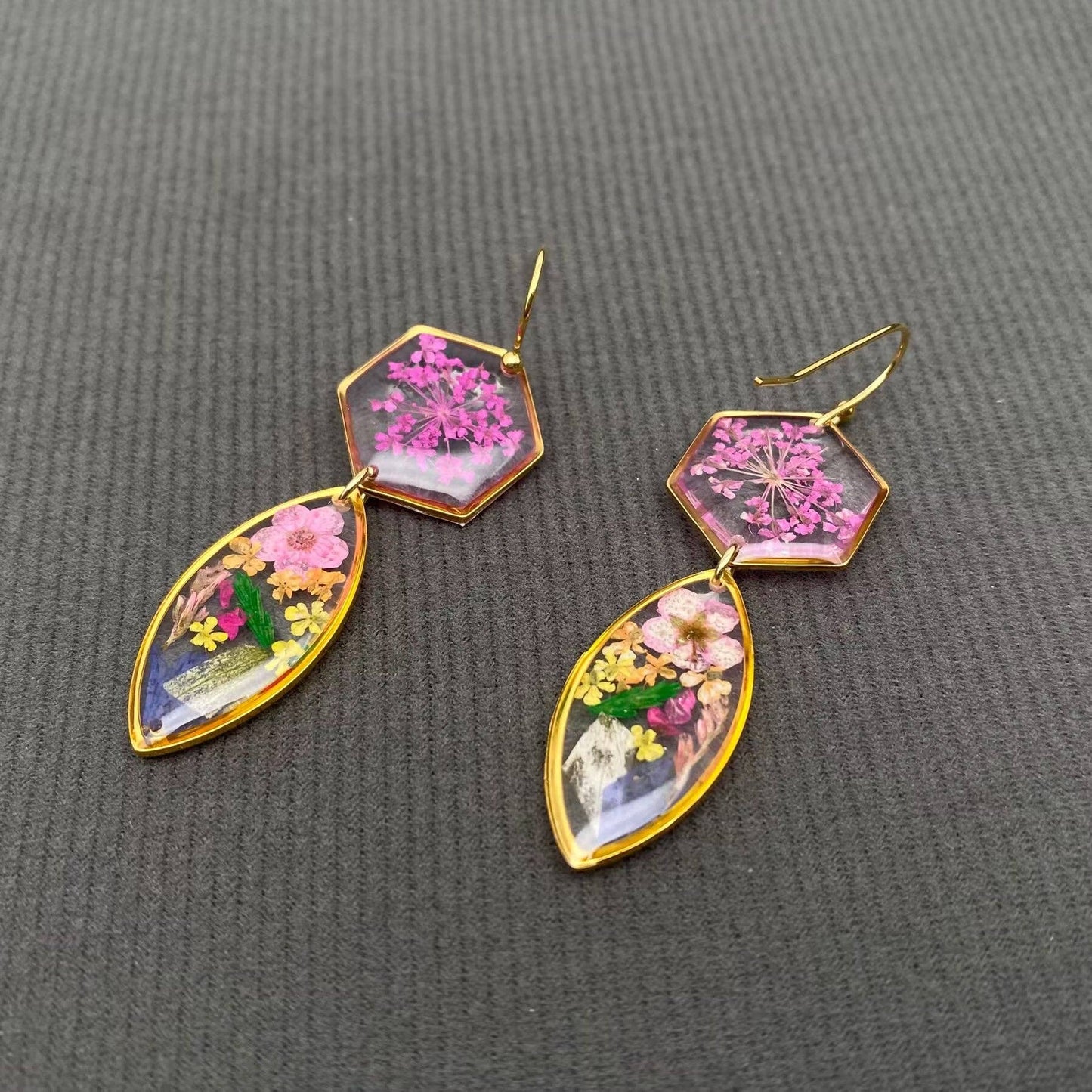 Dried Flowers Floral Geometric Earrings