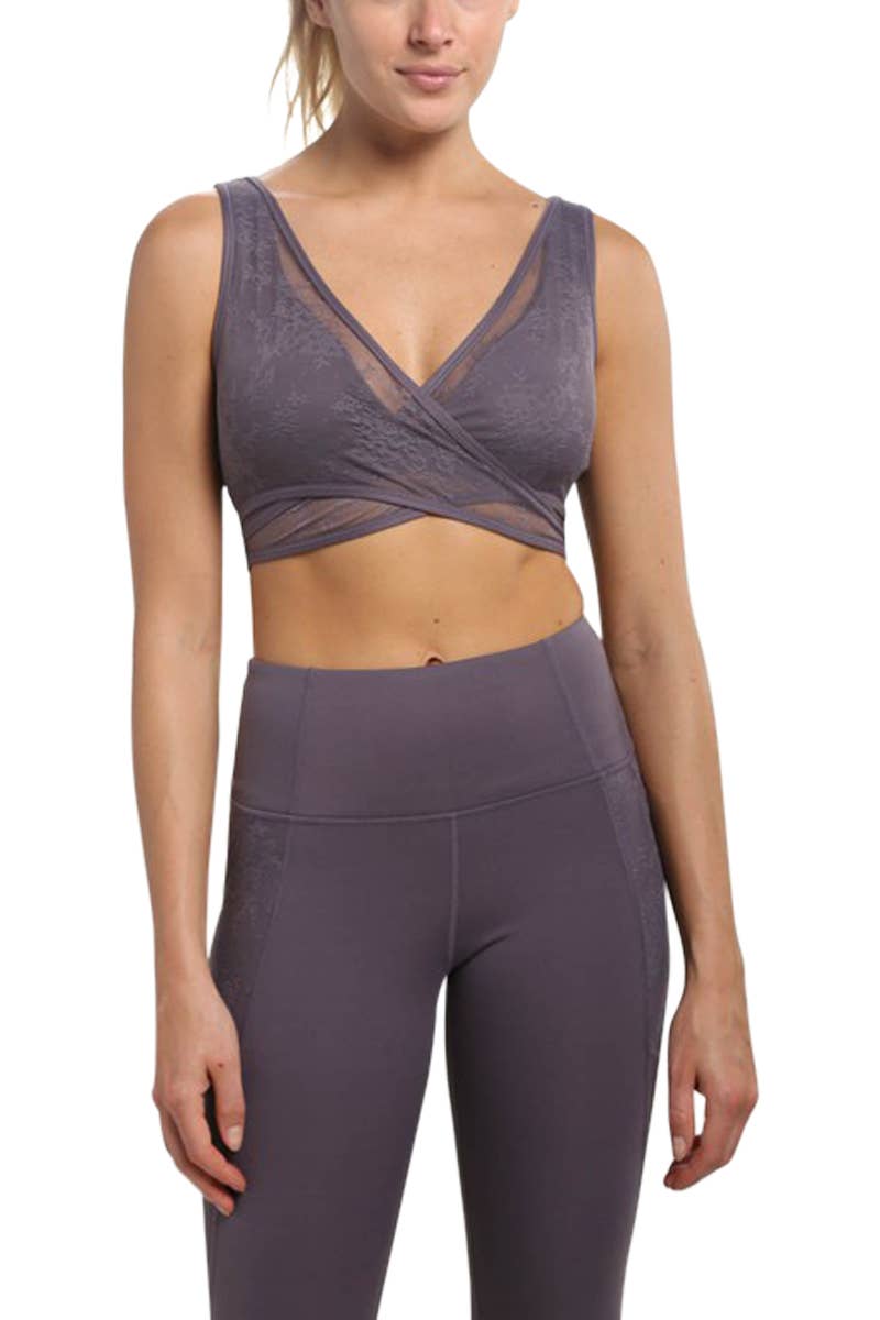 Floral Lace Mesh X-back Sports Bra - Arcane