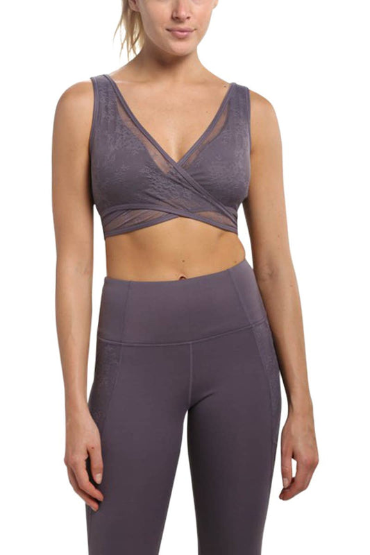Floral Lace Mesh X-back Sports Bra - Arcane