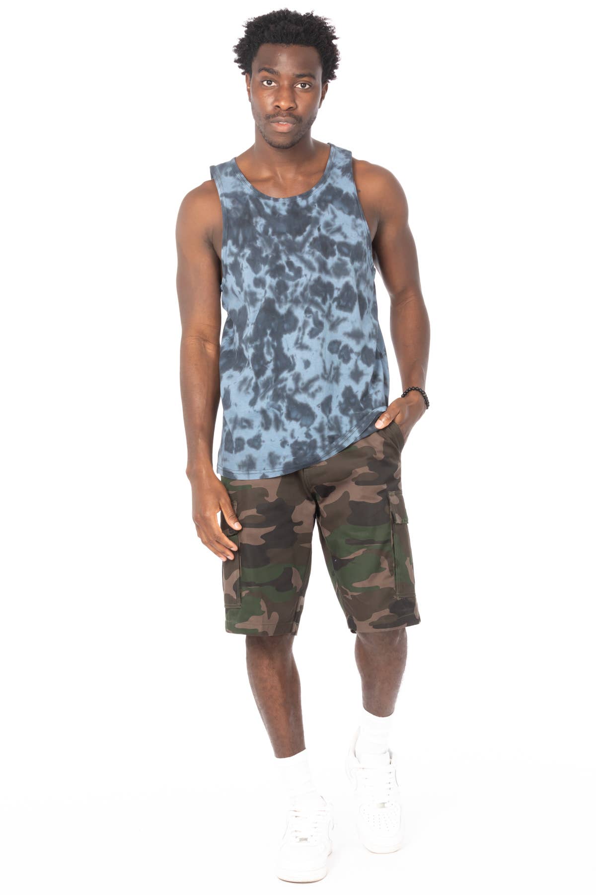 Men's Tie Dye Cotton Tank Tops - Blue