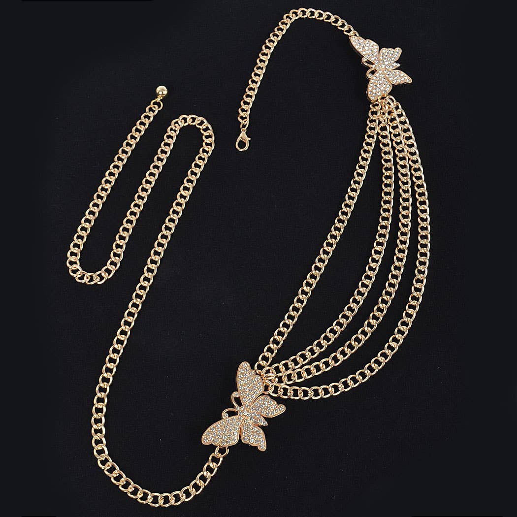 Butterfly Buckle Layered Chain Belt - Gold