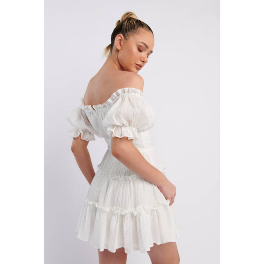 Off Shoulder Puff Mini Dress