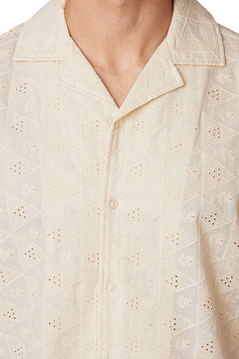 Textured Short Sleeve Men's Cotton Shirt - Off White