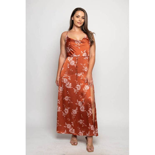 Curve Satin Floral Maxi - Rust