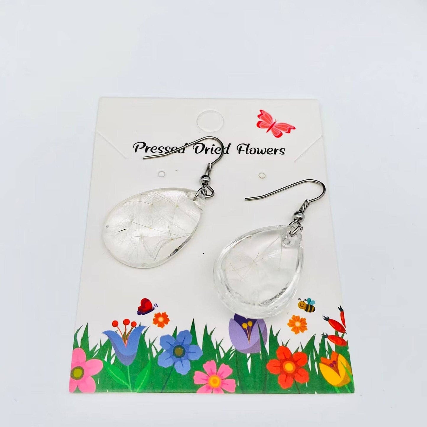 Dandelion Dried Plant Teardrop Dangle Earrings