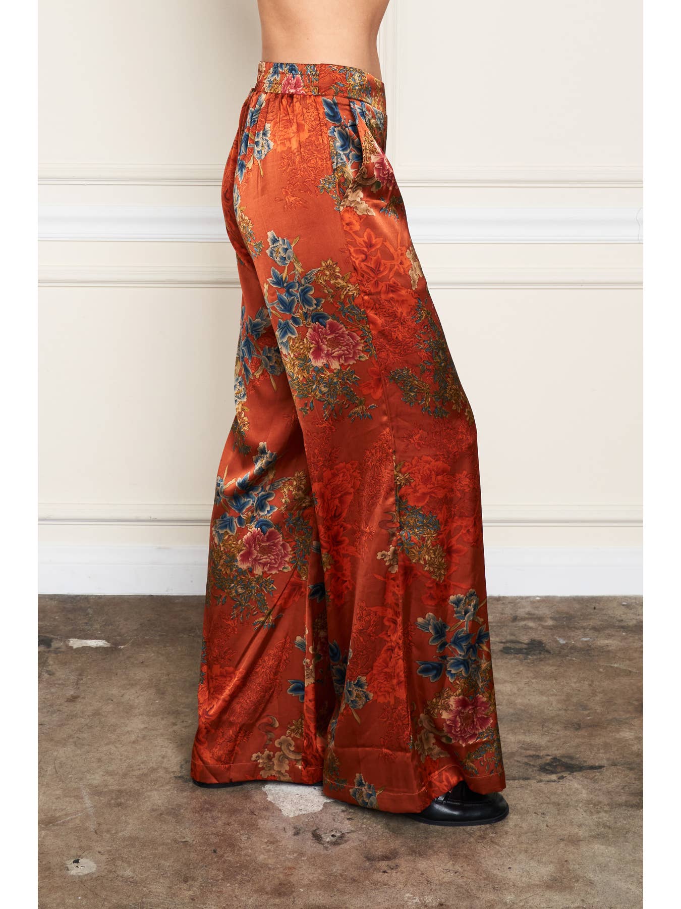 Satin Palazzo Pant - Rust Print
