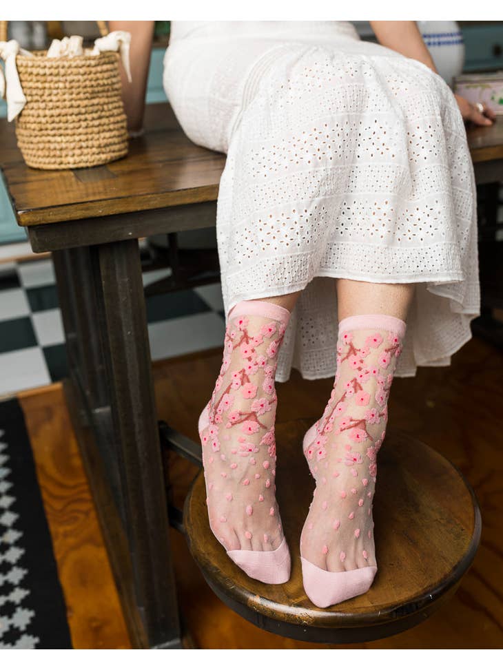 Cherry Blossom Sheer Crew Sock - La De Da