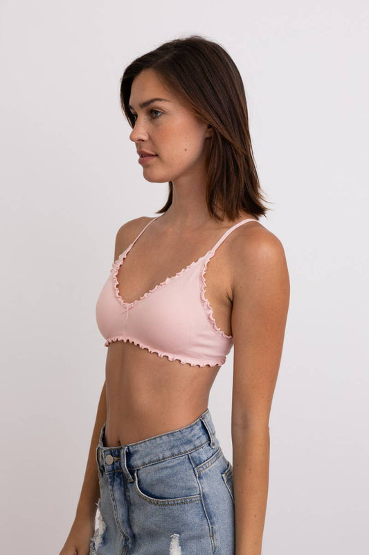 Seamless Lettuce Edge Bow Tie Triangle Bralette - Pink