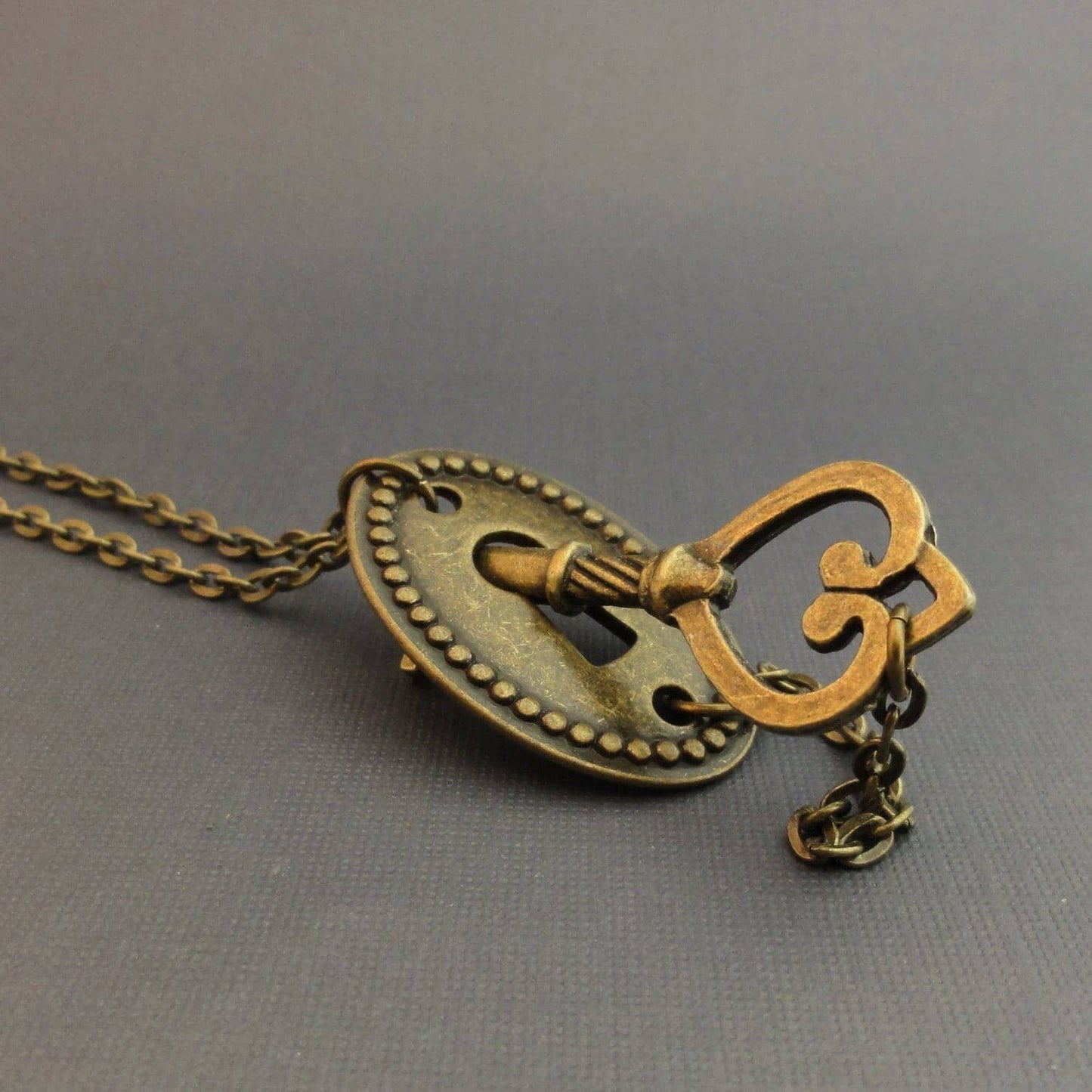 Key & Keyhole Necklace | Long Y Necklace | Bronze