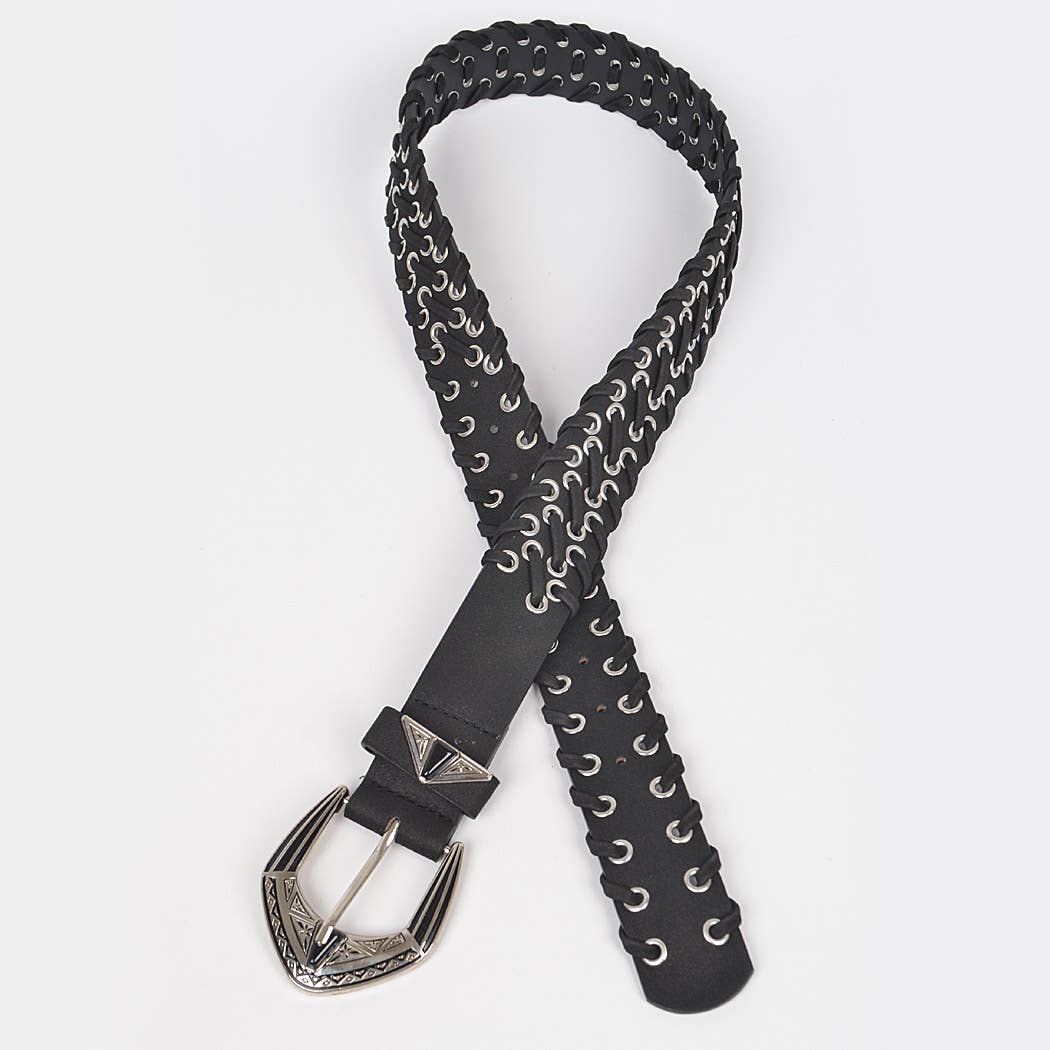 Multi Metal Eyelet Belt - Black