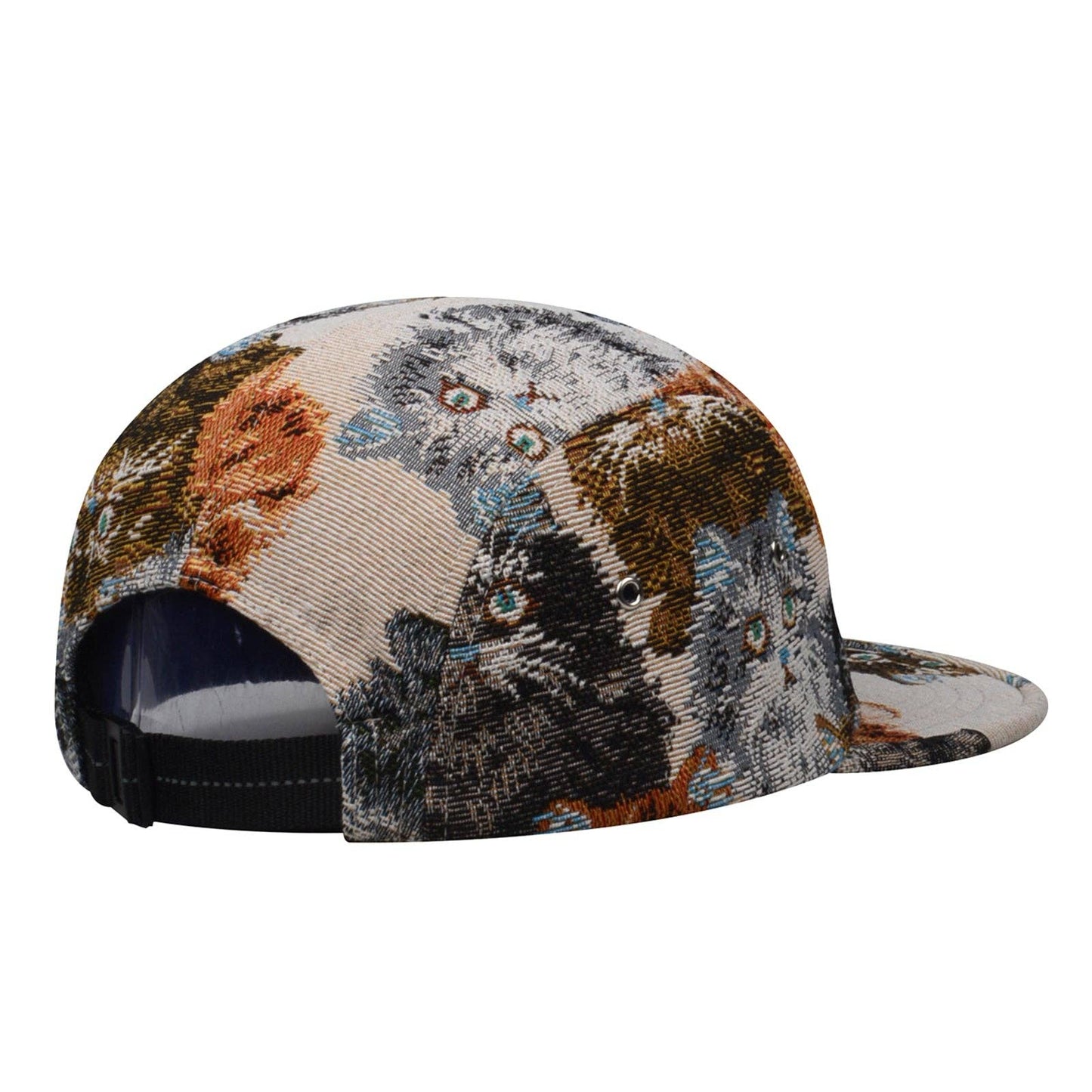 Unique Cat Jacquard 5 Panel Hat Camp Cap - Cat Beige