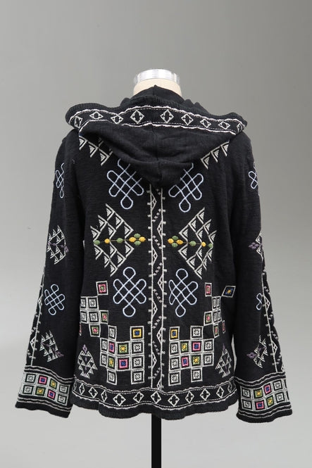 Double Knit Embroidered Hooded Cardigan - La De Da