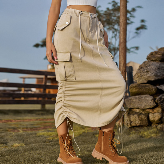 Women’s Cargo Midi Skirt Drawstring Elastic Waist
