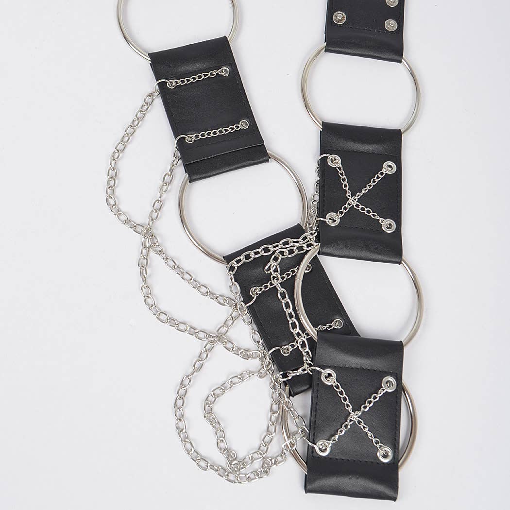 Mixed Materials Chain Belt - Black/Silver
