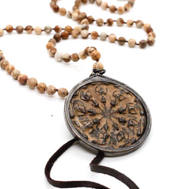 Hand Knotted Jasper Buddha Necklace - La De Da