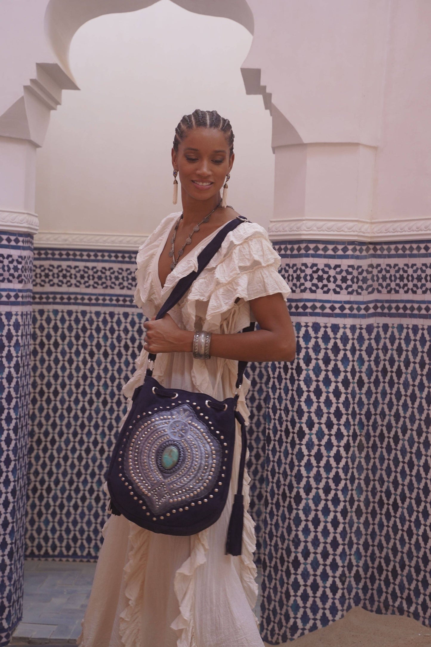 Marrakesh Pouch Bag - Metallic Navy/Silver