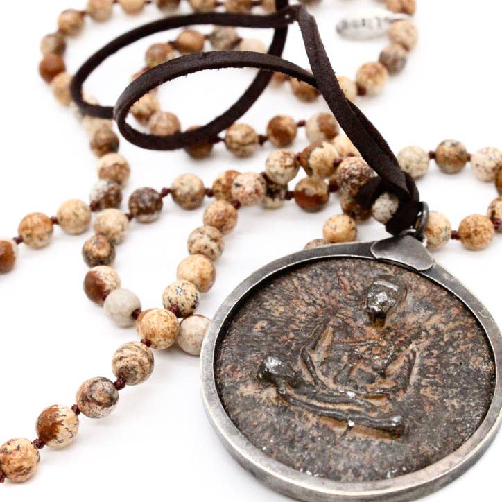 Hand Knotted Jasper Buddha Necklace - La De Da
