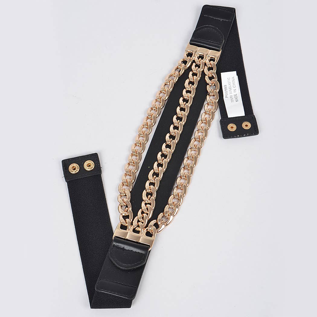 Multi-Layered Chain Elastic Belt - Black/Gold