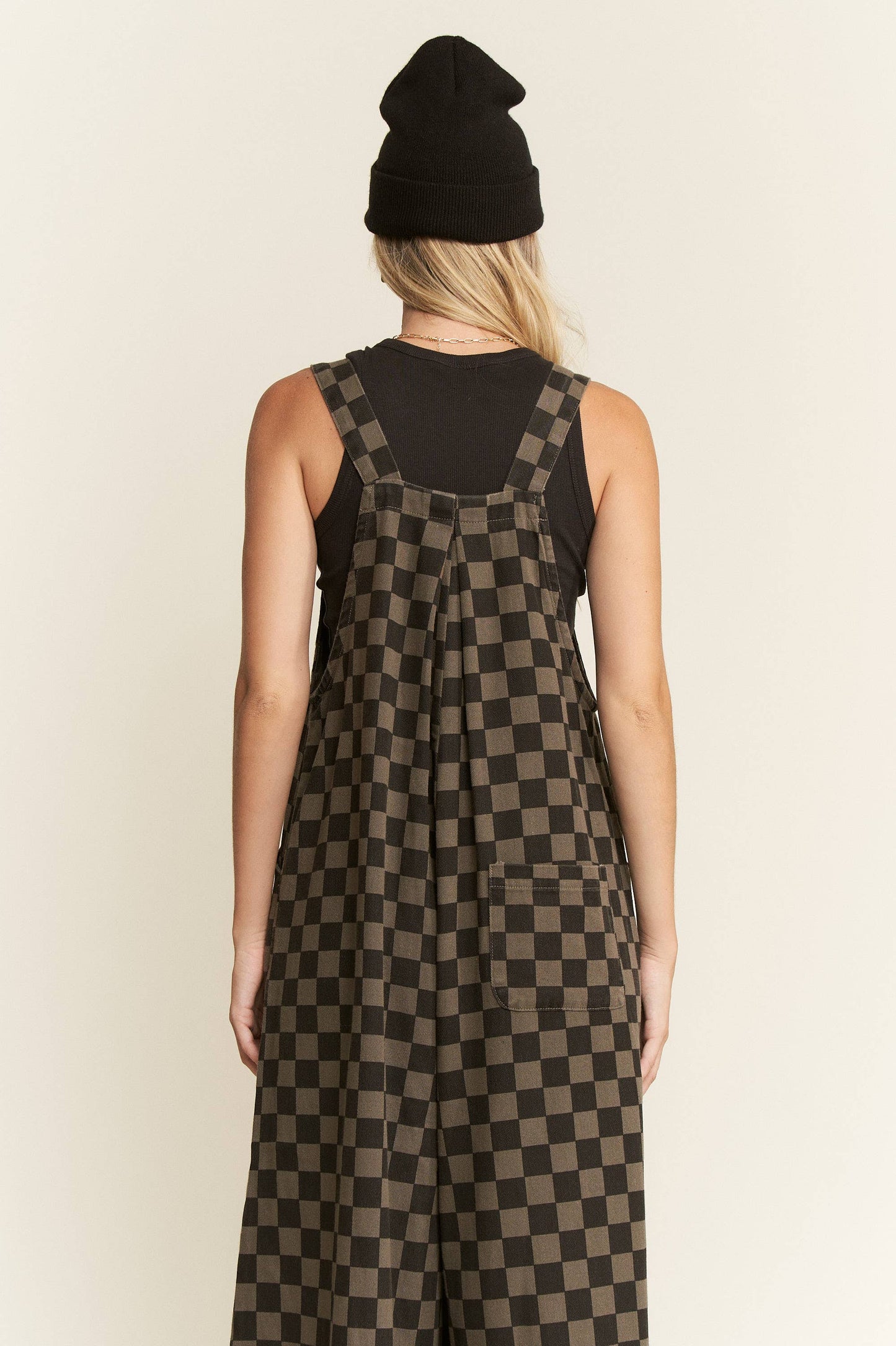 Curve Wide-Leg Overalls - Charcoal/Black Checker
