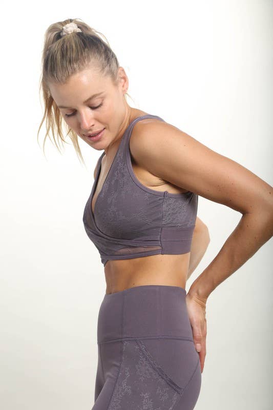 Floral Lace Mesh X-back Sports Bra - Arcane