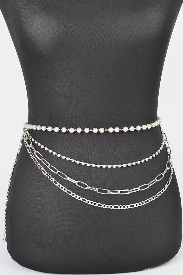 Multi Layered Curve Chain Belt - Silver