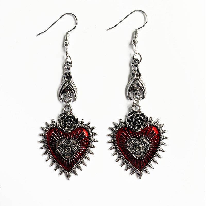 Dark Gothic Punk Bat Heart-shaped Bloody Eye Earrings