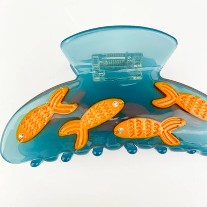 Blue goldfish bowl transparent acetate hair claw clip - Light blue