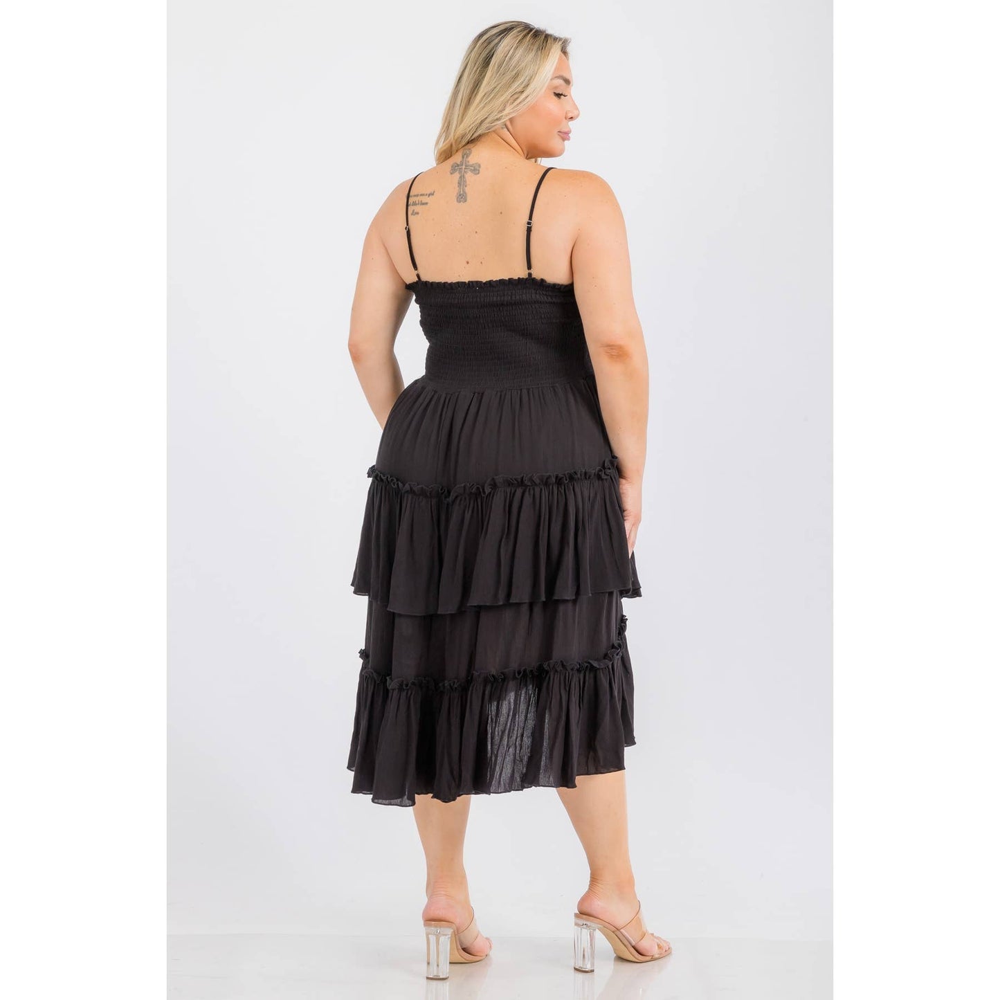 Curve Tiered Ruffle Midi - Black