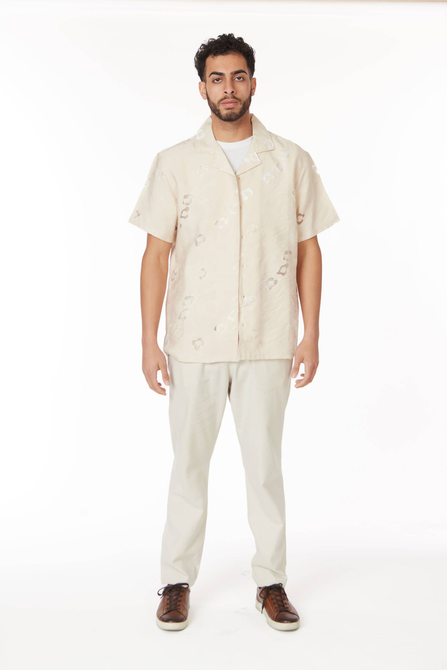 Textured Short Sleeve Men's Shirt - Ivory Floral