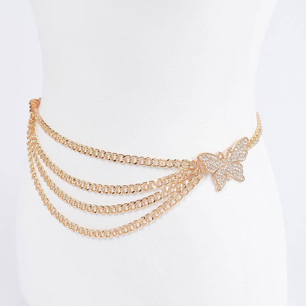 Butterfly Buckle Layered Chain Belt - Gold