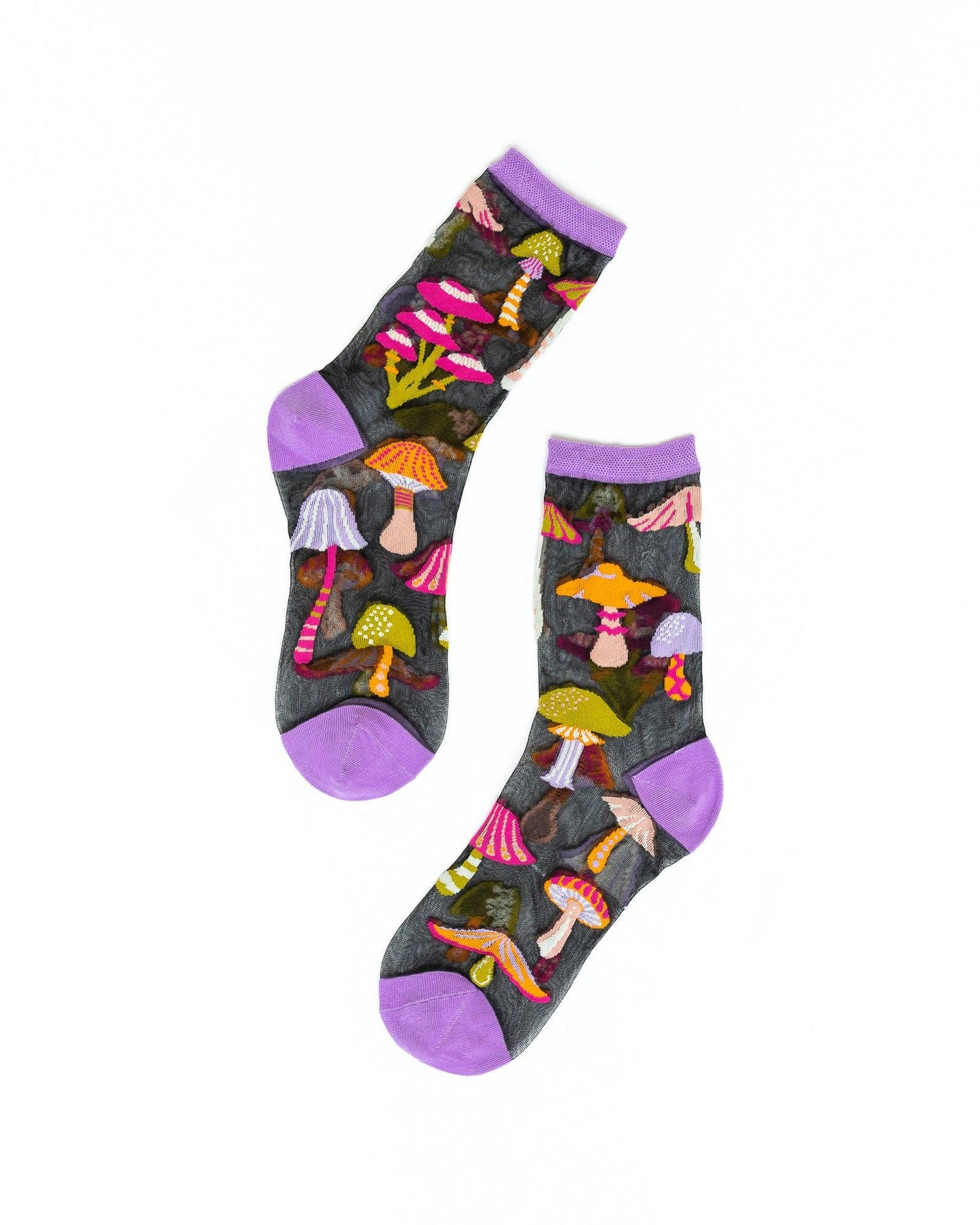 Magic Mushrooms Black Sheer Crew Sock - One Size