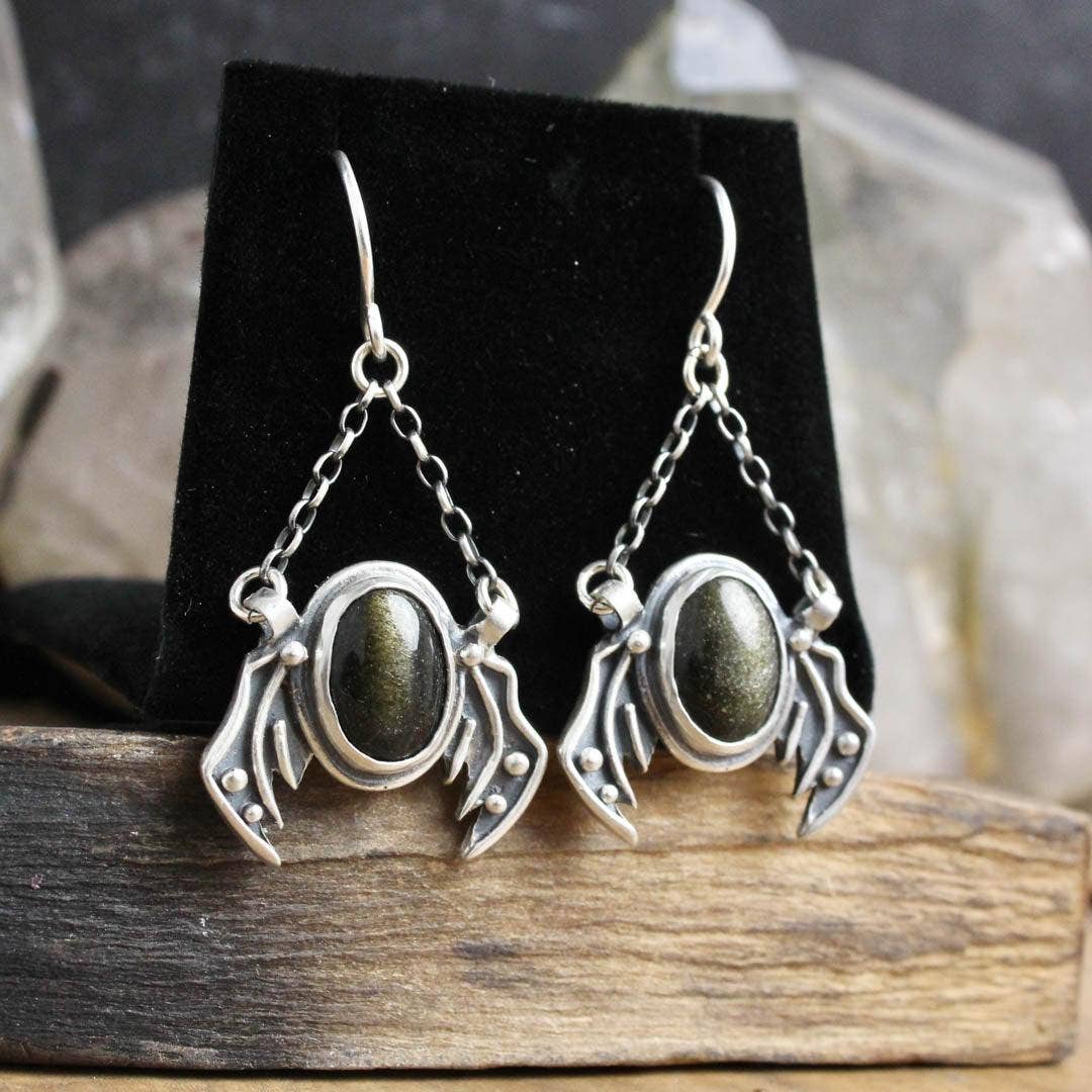 Winged Prophetess Earrings // Black Obsidian Sheen