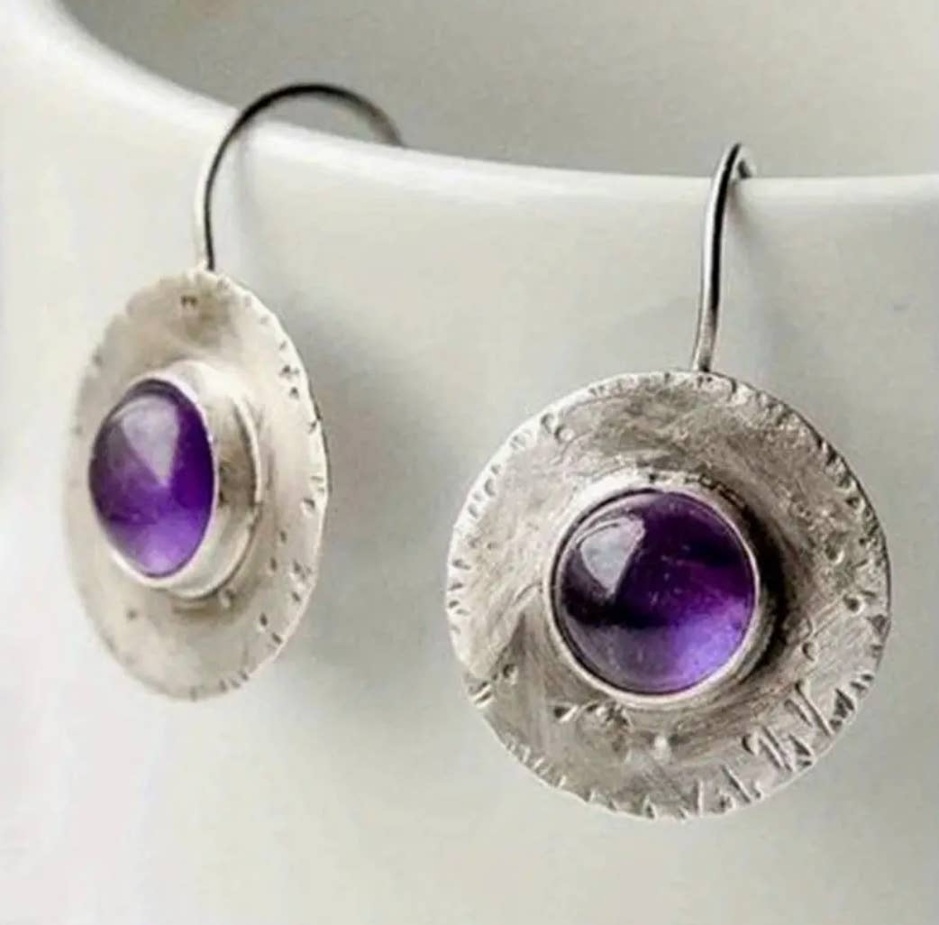 Purple Gem Retro Drop Earrings