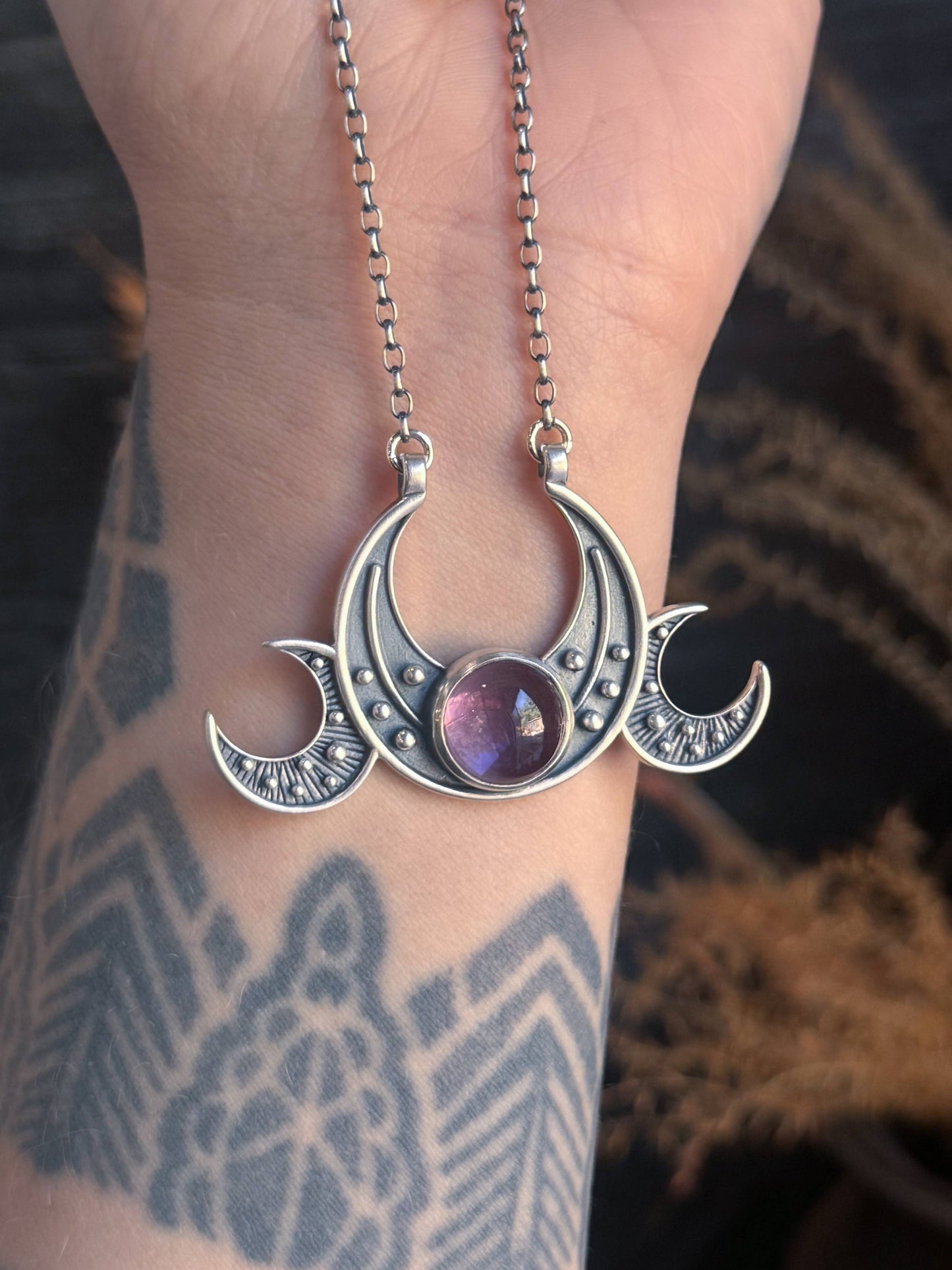 Triple Moon Goddess Necklace // Amethyst