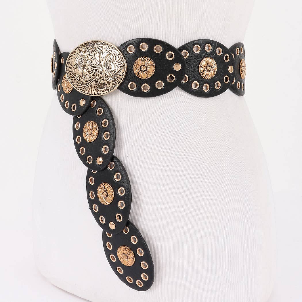 Oval Linked Statement Belt - Black/Gold
