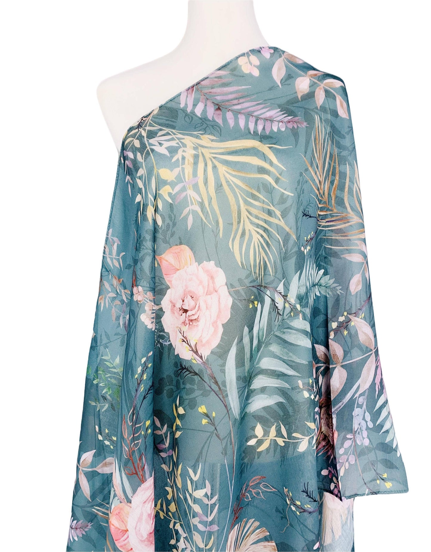Teal-Pink Floral Scarf
