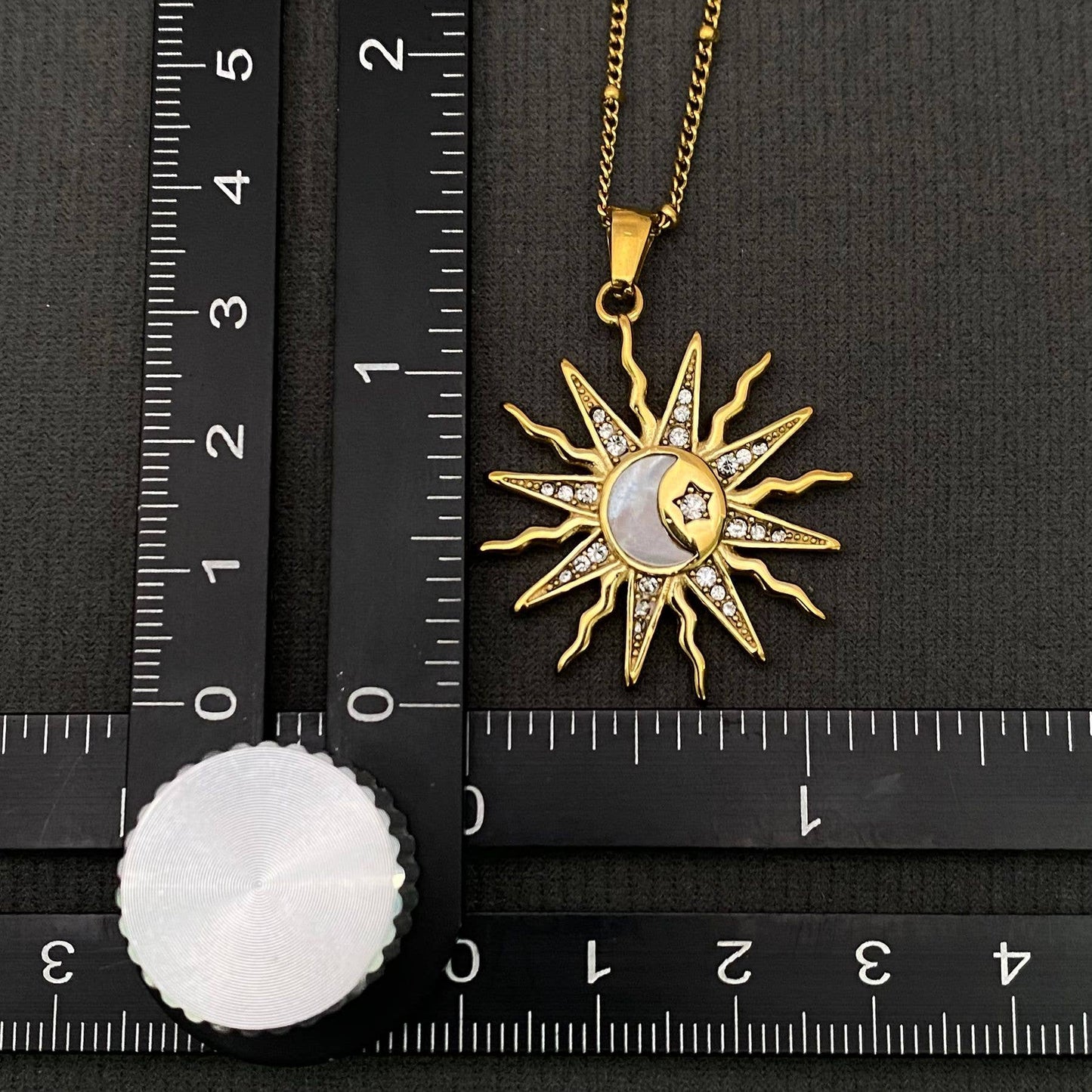 CZ Sun Pendant 18K Golden Stainless Steel Necklace - FGS/MS