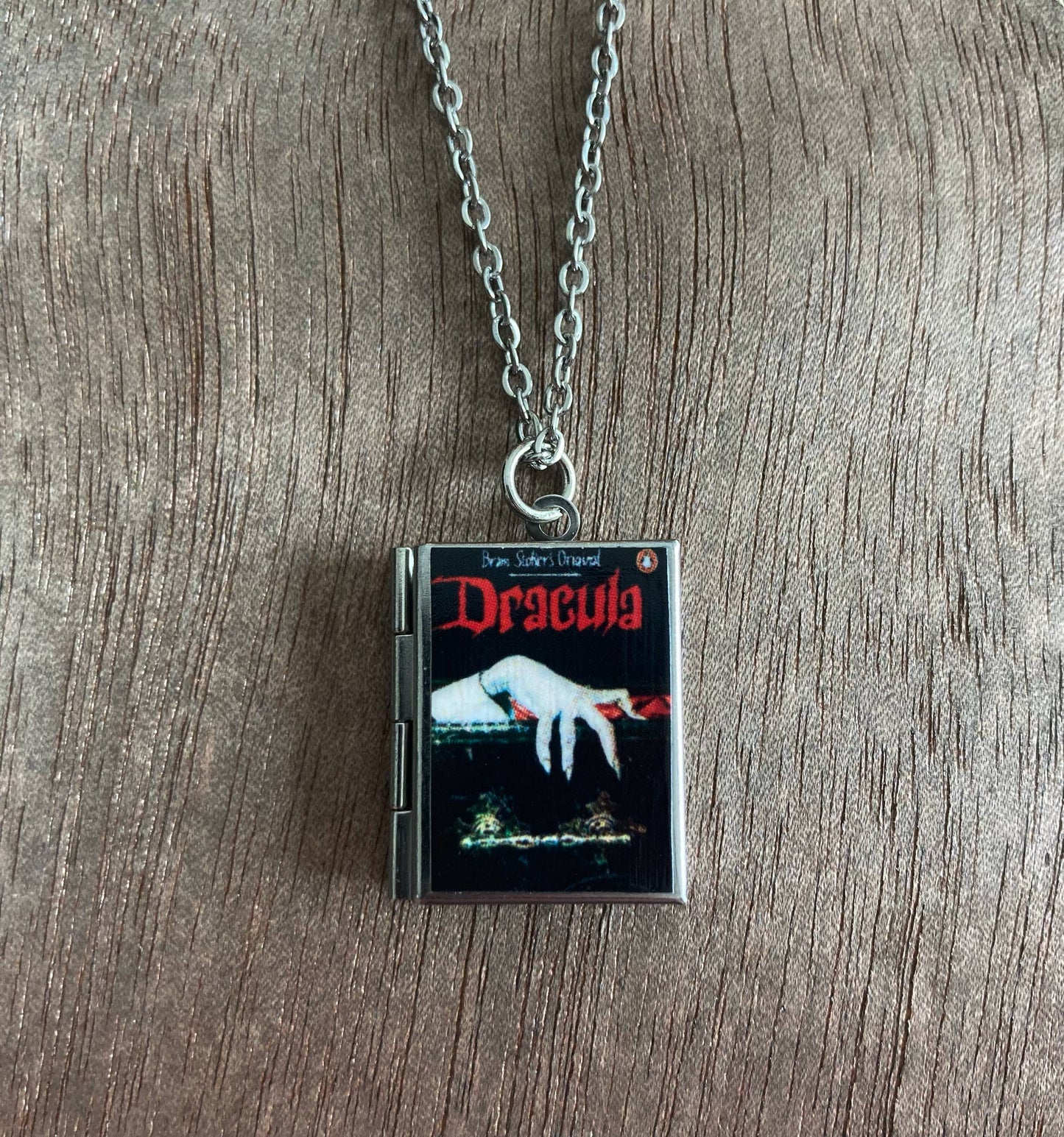Book Locket Dracula - Black with Lingering Hand - Stainless Steel