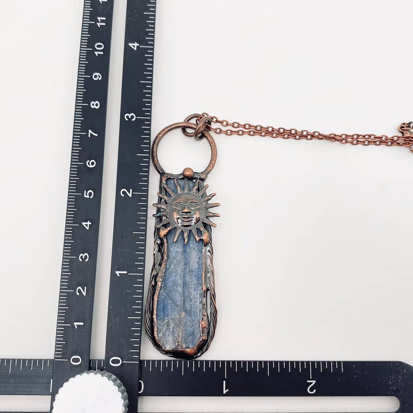 Blue Crystal Raw Stone Sun God Irregular Pendant Necklace