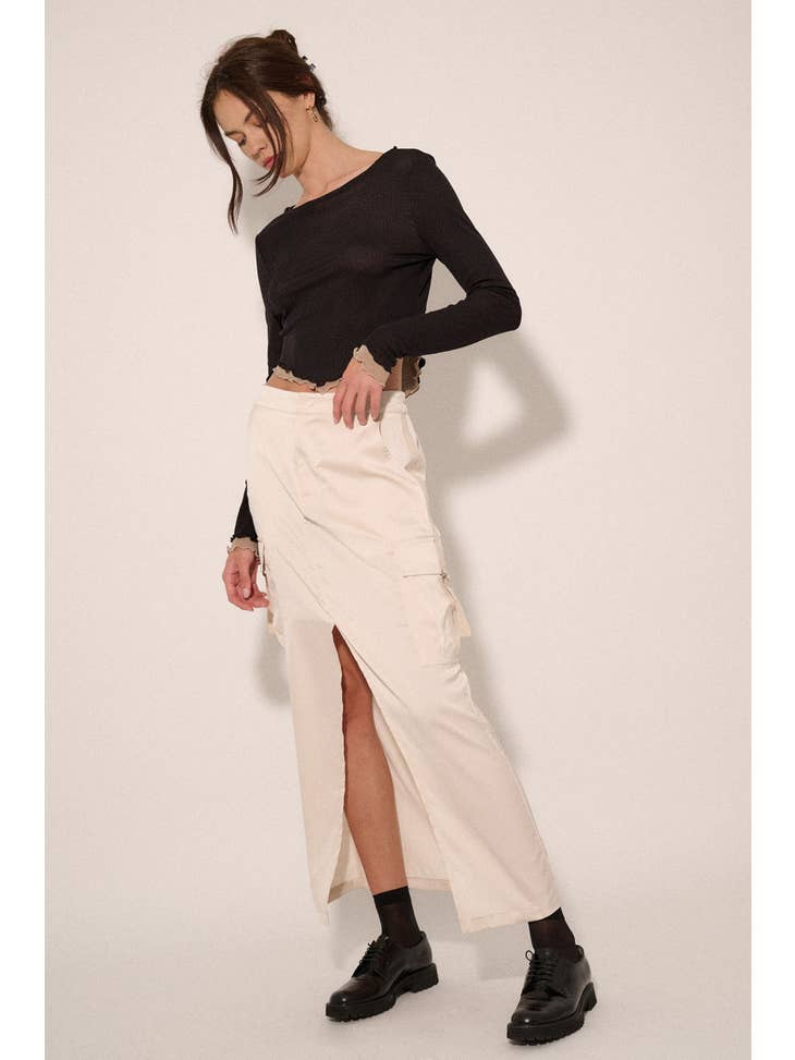 Layered Mesh Cropped V-Hem Top - Black - La De Da