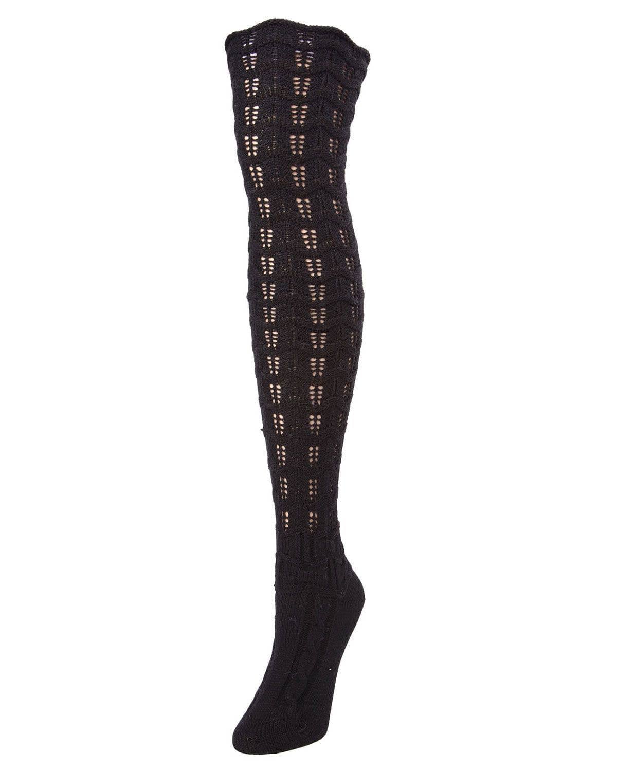 MeMoi Chevron Stripe Chunky Knit Over-The-Knee Warm Socks - OS / Dark Gray Heather