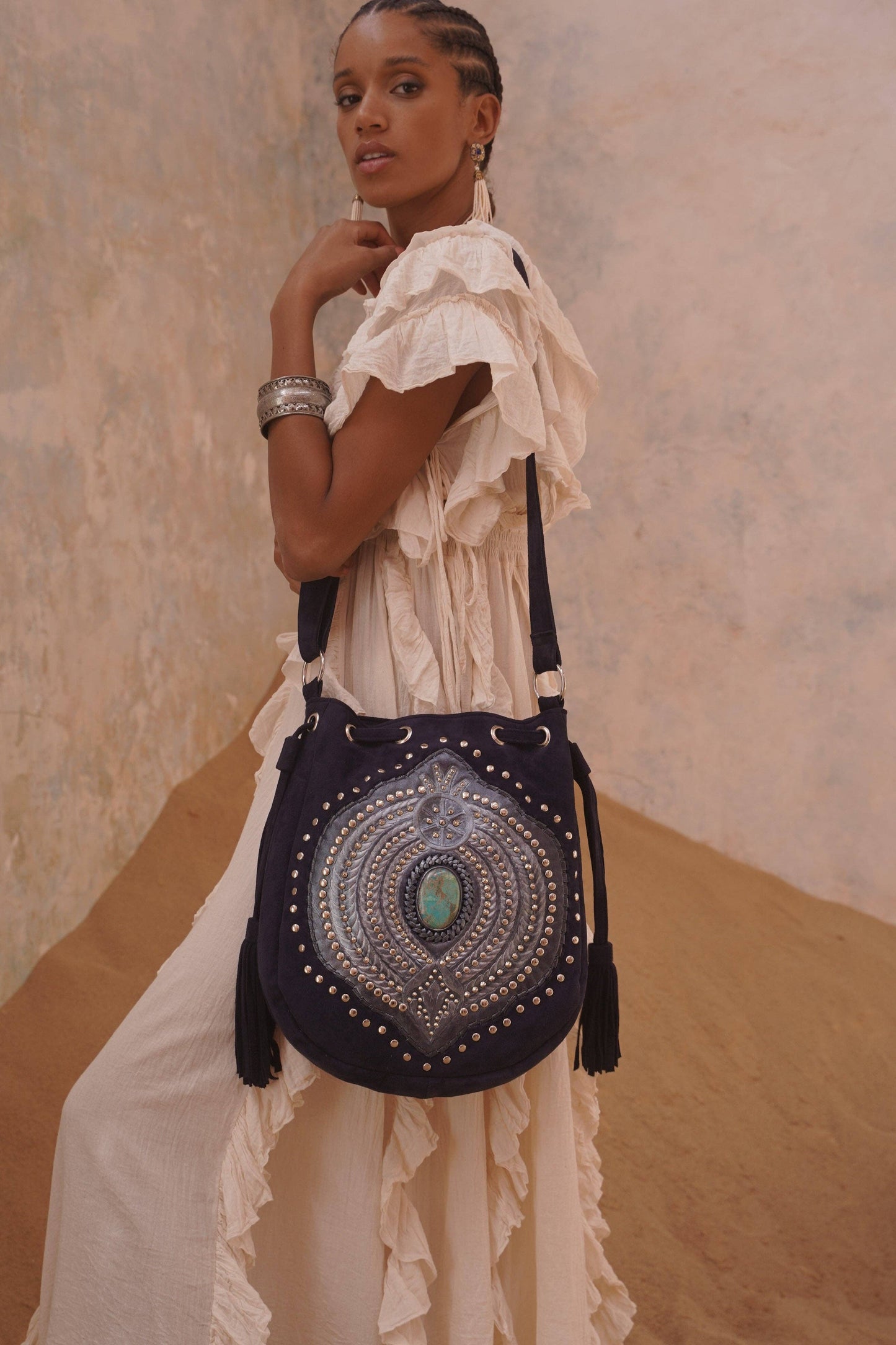 Marrakesh Pouch Bag - Metallic Navy/Silver
