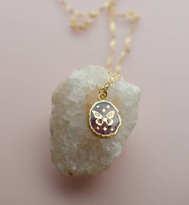 Amethyst Butterfly Necklace - La De Da