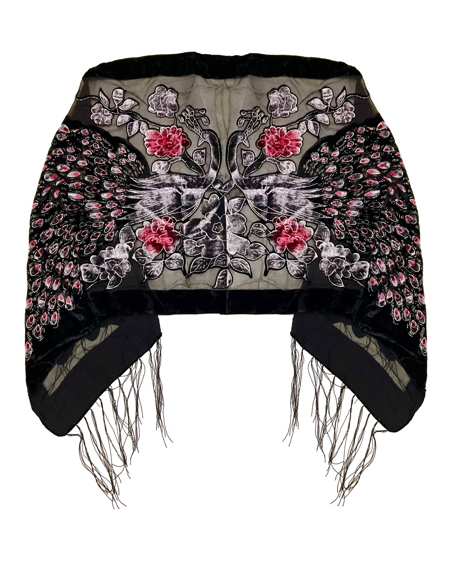 Peacock Velvet Scarf - Grey & Pink