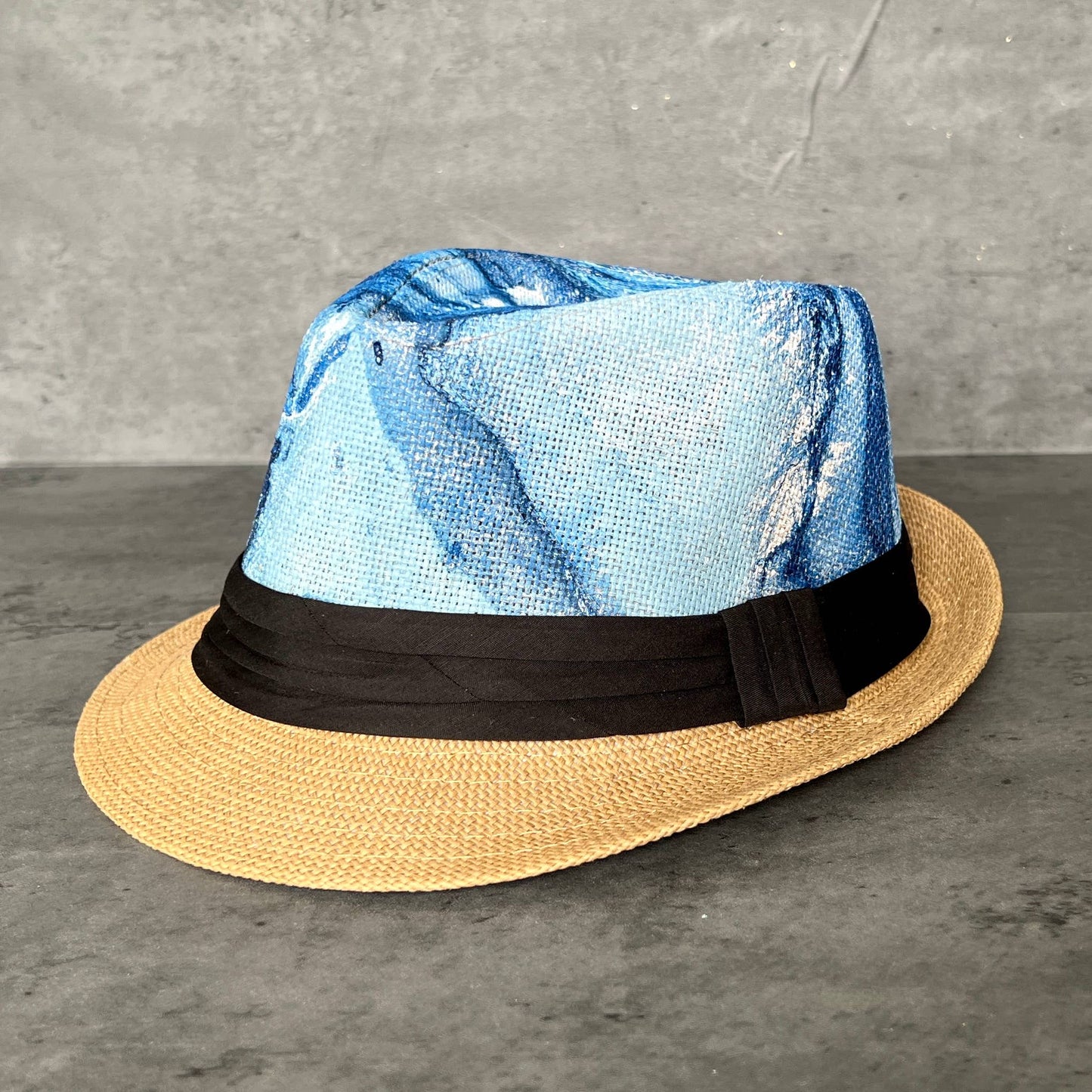 Marbled Straw Fedora - Blue