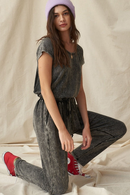 Washed Open-Back Jogger Jumpsuit - La De Da