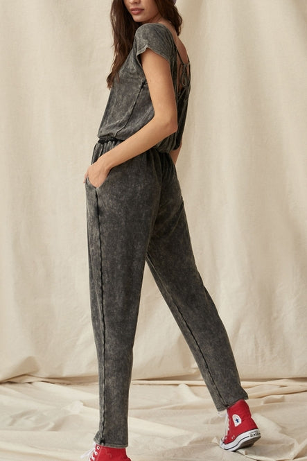 Washed Open-Back Jogger Jumpsuit - La De Da