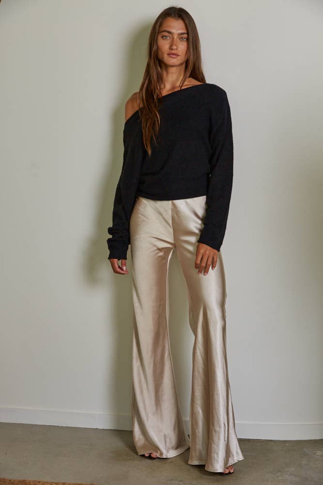 Woven Satin High Rise Pants - Champagne