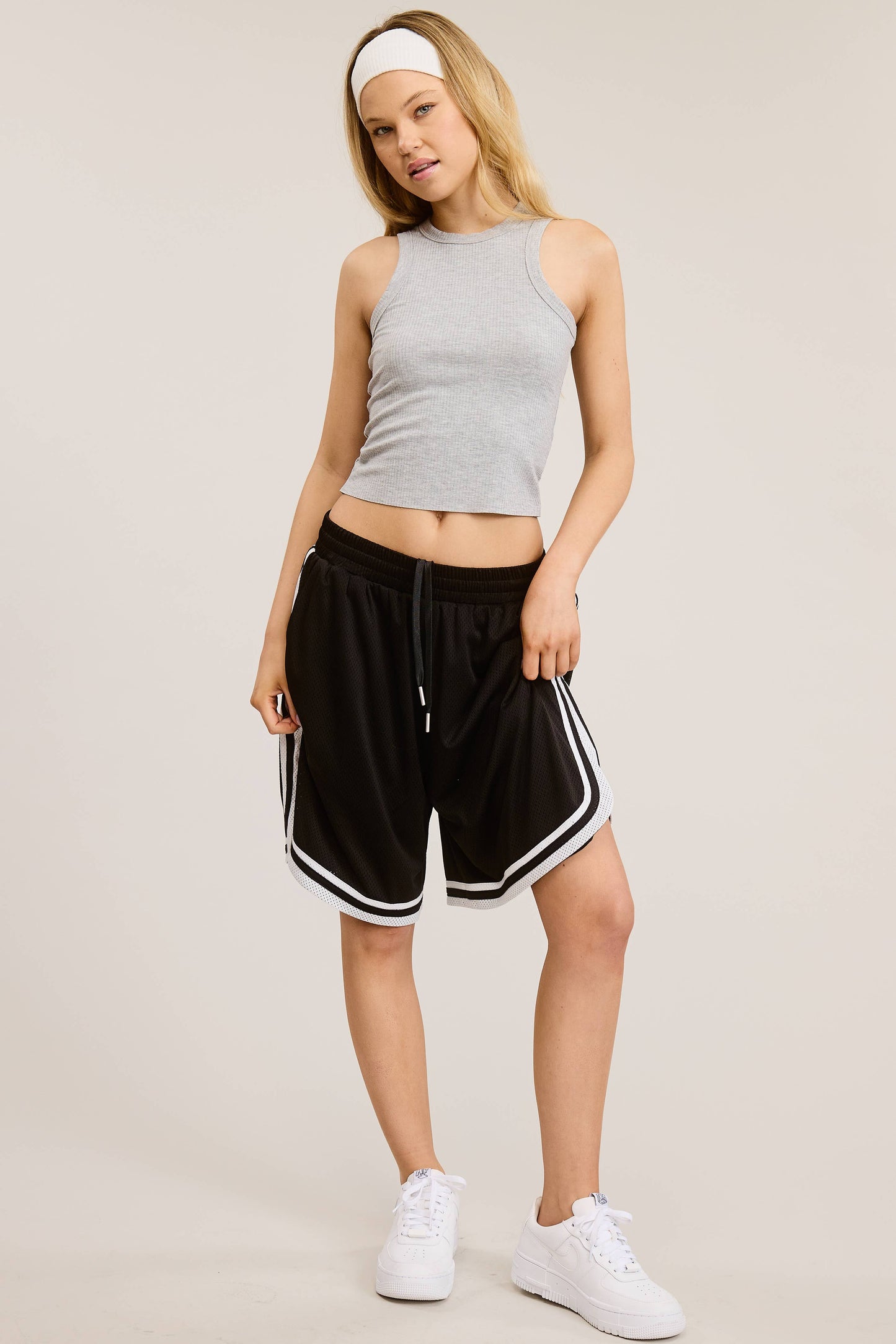 Basic Solid Ribbed Knit Sleeveless Racerback Tank Top - Heather Grey