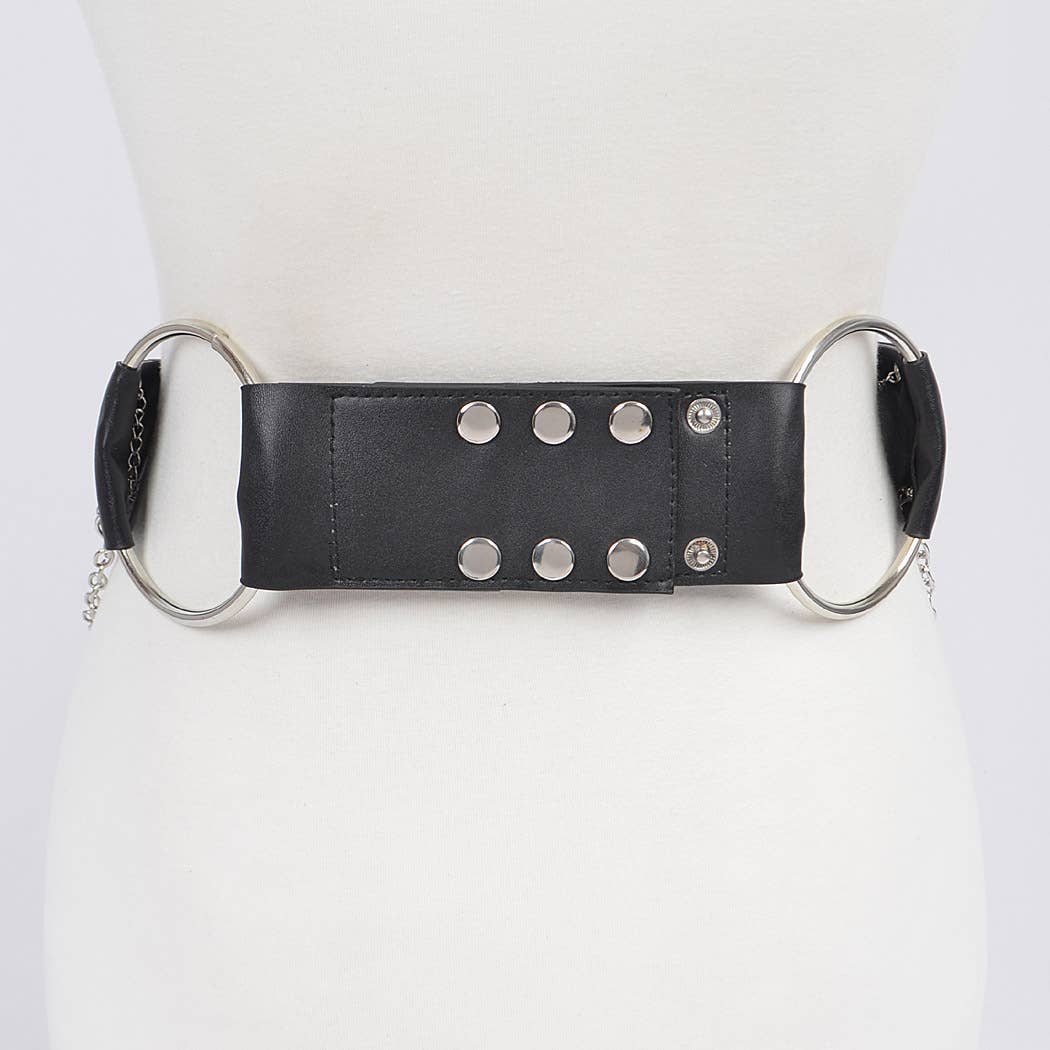Mixed Materials Chain Belt - Black/Silver